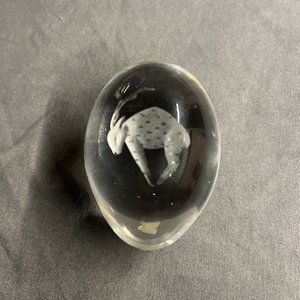 OLLIERV Ekenas Full Lead Crystal Egg Deer Etched Paperweight Sweden w/Label
